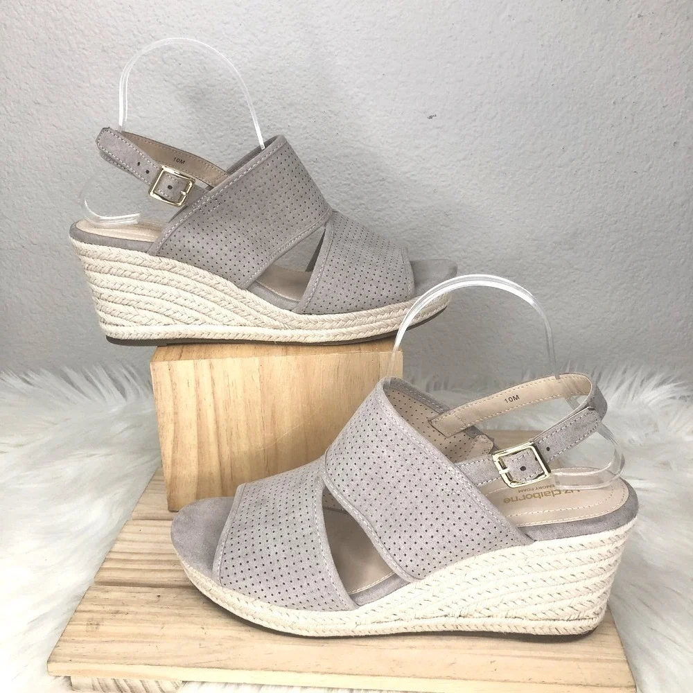 Liz Claiborne Womens Hatcher Wedge‎ Espadrille Sandals Koala Beige Size 10M